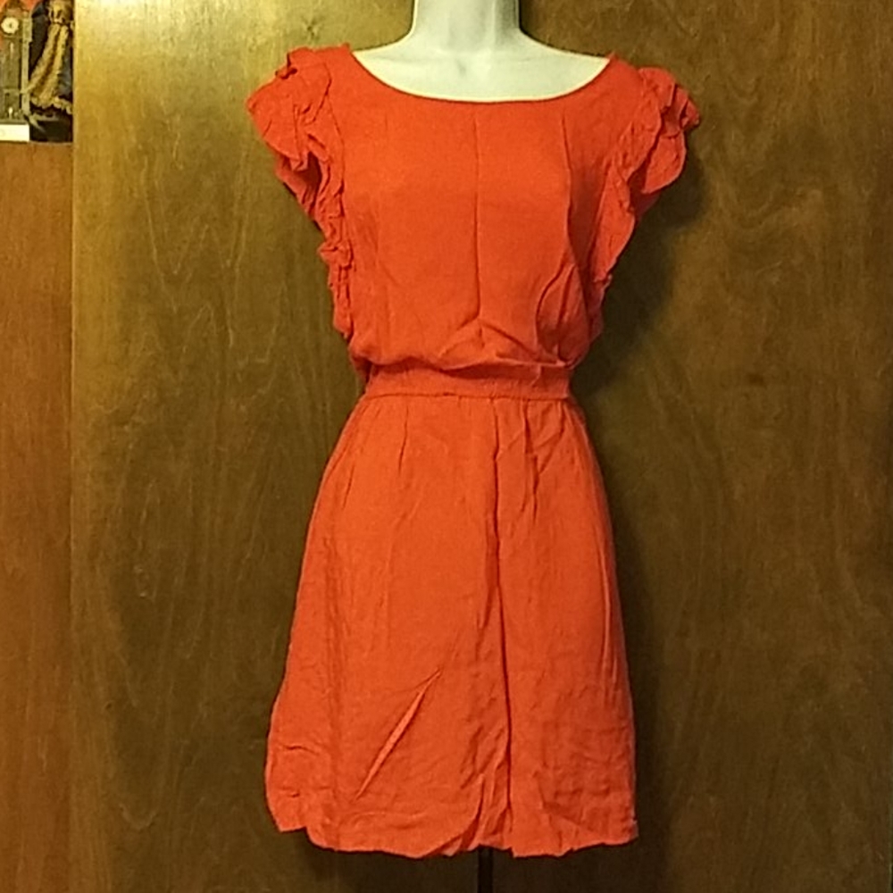 BCBG GENERATION Red Ruffle Sleeve Dress -Large